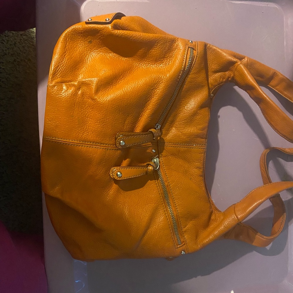 Tignanello Vibrant Orange Leather Shoulder Bag